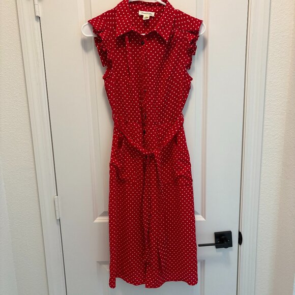 Monteau Los Angeles Button Front Dress Size Small Red & White EUC - Picture 2 of 9